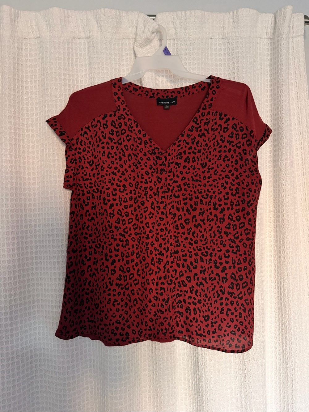 Red Leopard-Print V-Neck Blouse